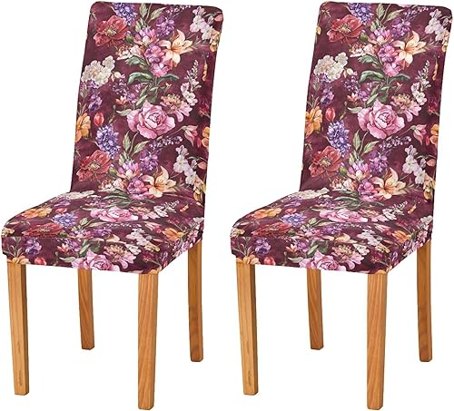 Miniatura 2 de Juego de 4 fundas decorativas de asiento para sillas de comedor, para reuniones familiares, fundas lavables para sillas de comedor con flores de