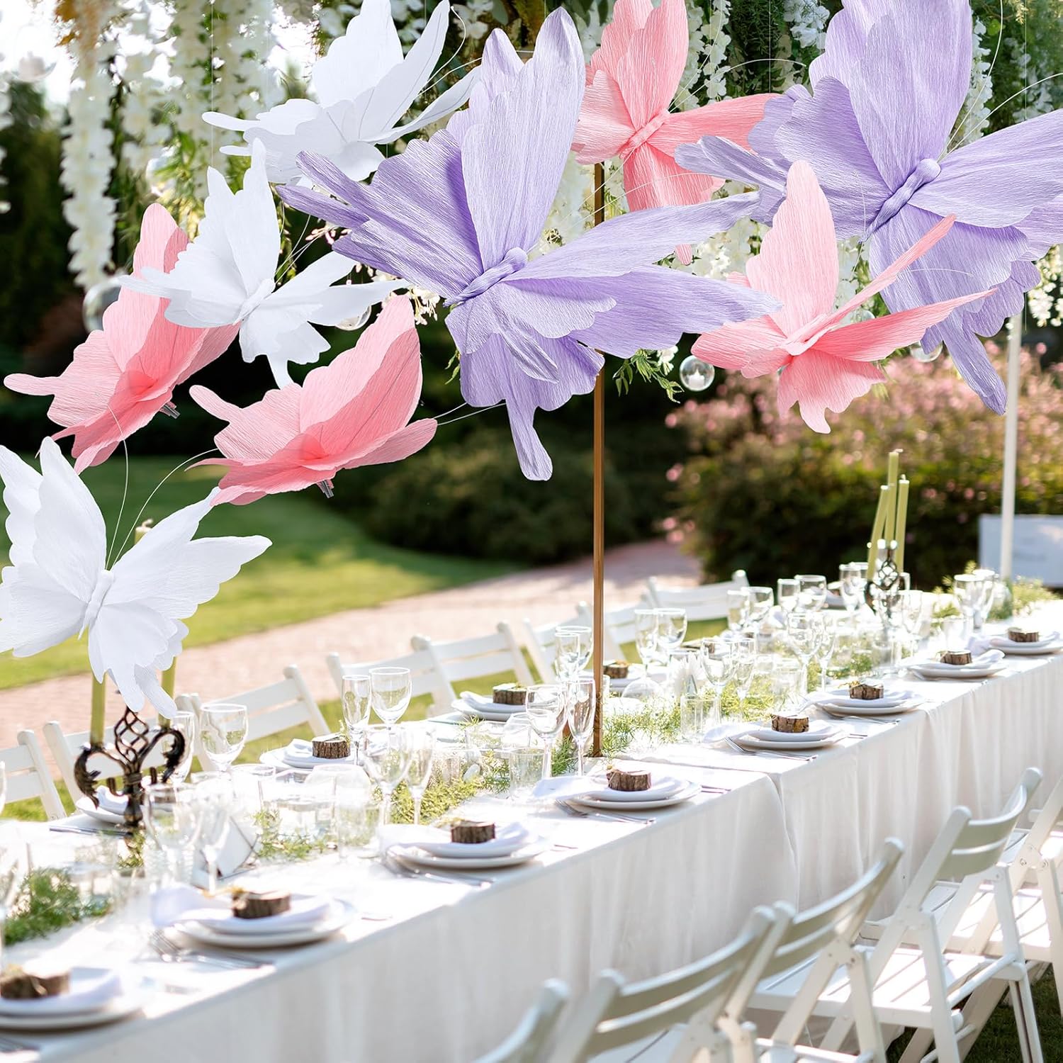 3 Pcs Large Butterfly Party Decorations Hanging 3D Crepe Paper Butterfly Decoration Mariposas Grandes para Decoracion for Wedding Party Birthday Baby Shower Garden(Purple, Pink, White,11inch,20 Inch)