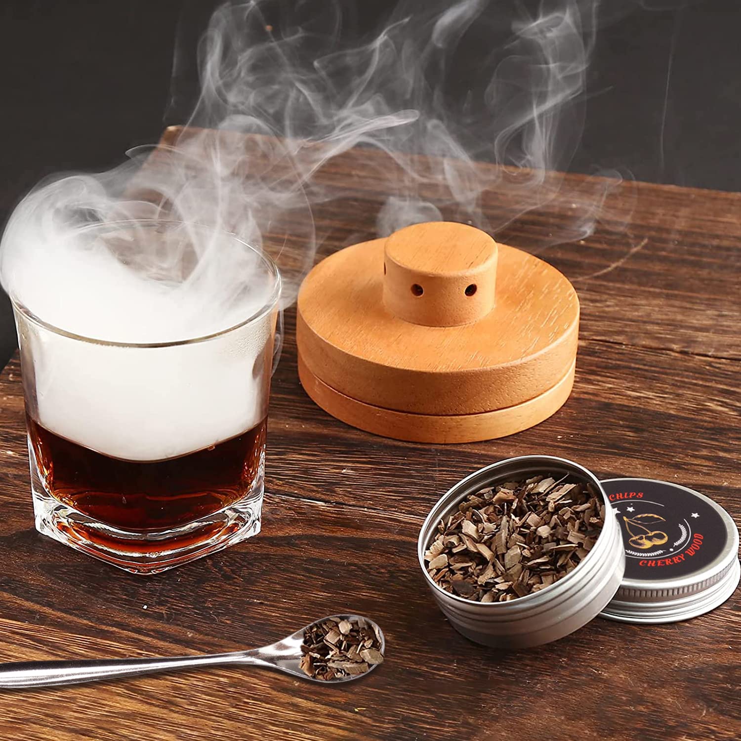 Kit fumatore cocktail, 4 pezzi trucioli di legno per whisky BBQ carne Bourbon, vecchio stile cocktail kit