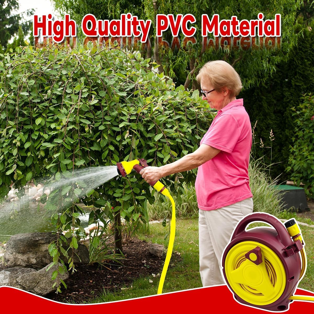 Hose Reels for Outside,45+6.5FT Portable Retractable Hose Reel,Retractable Garden Hose Reel with Spray Nozzle,Portable Hose Reel for Plant Watering Pet Cleaning Yard Cleaning and Car Washing