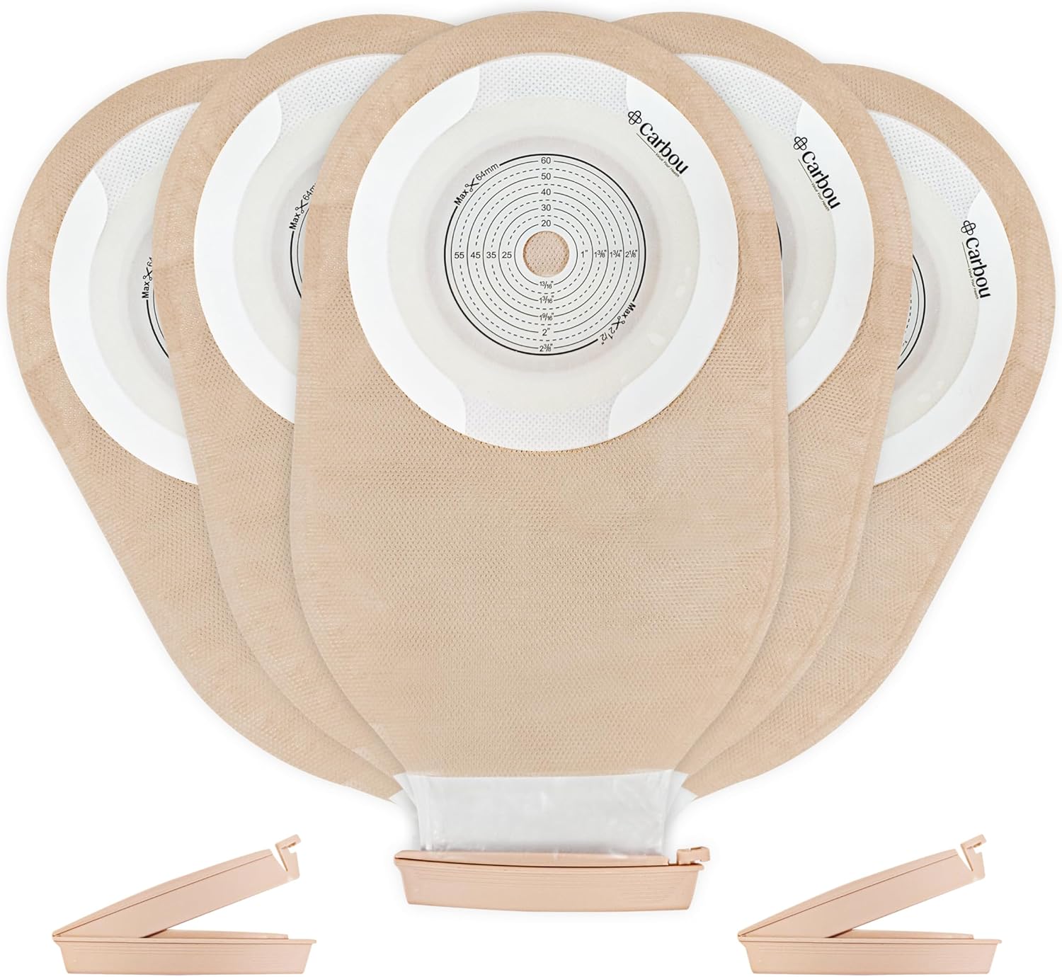 Carbou 20 PCS Colostomy Bags,Ostomy Supplies,One Piece Drainable Ostomy Bag with Clamp Closure for Ileostomy Stoma Care, Ileostomy Supplies,Cut-to-Fit up to 2-1/2” (64 mm) Include 8 Clamps