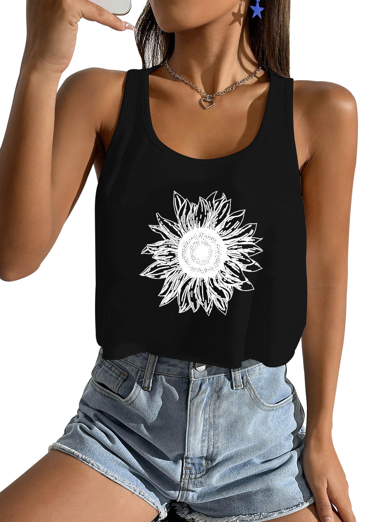 Women's Casual Summer Crop Top Cute Sunflower Graphic Crop Top for Teen Girl