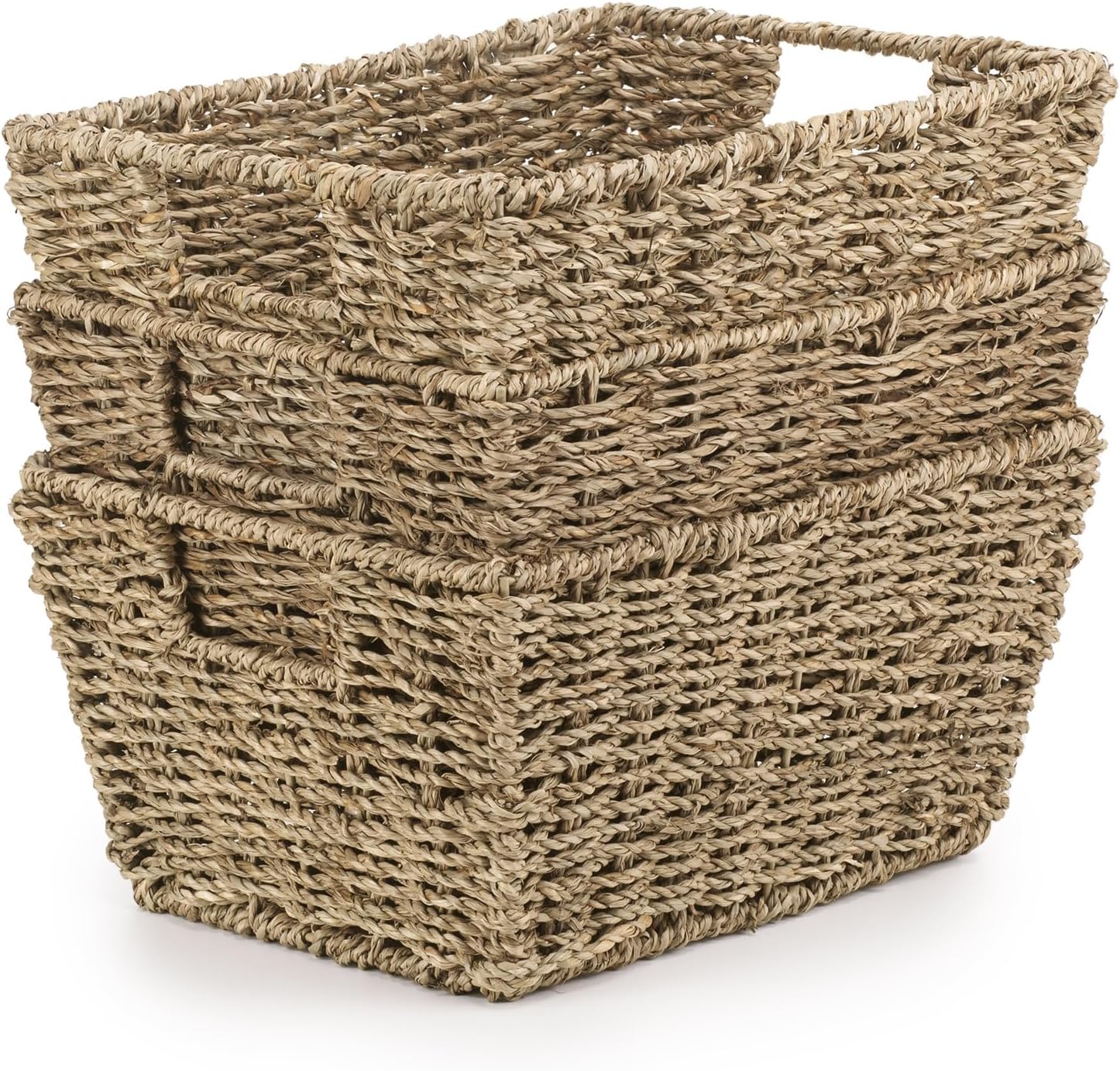JVL Natural Seagrass Oblong Storage Baskets Boxes Hampers with Lids