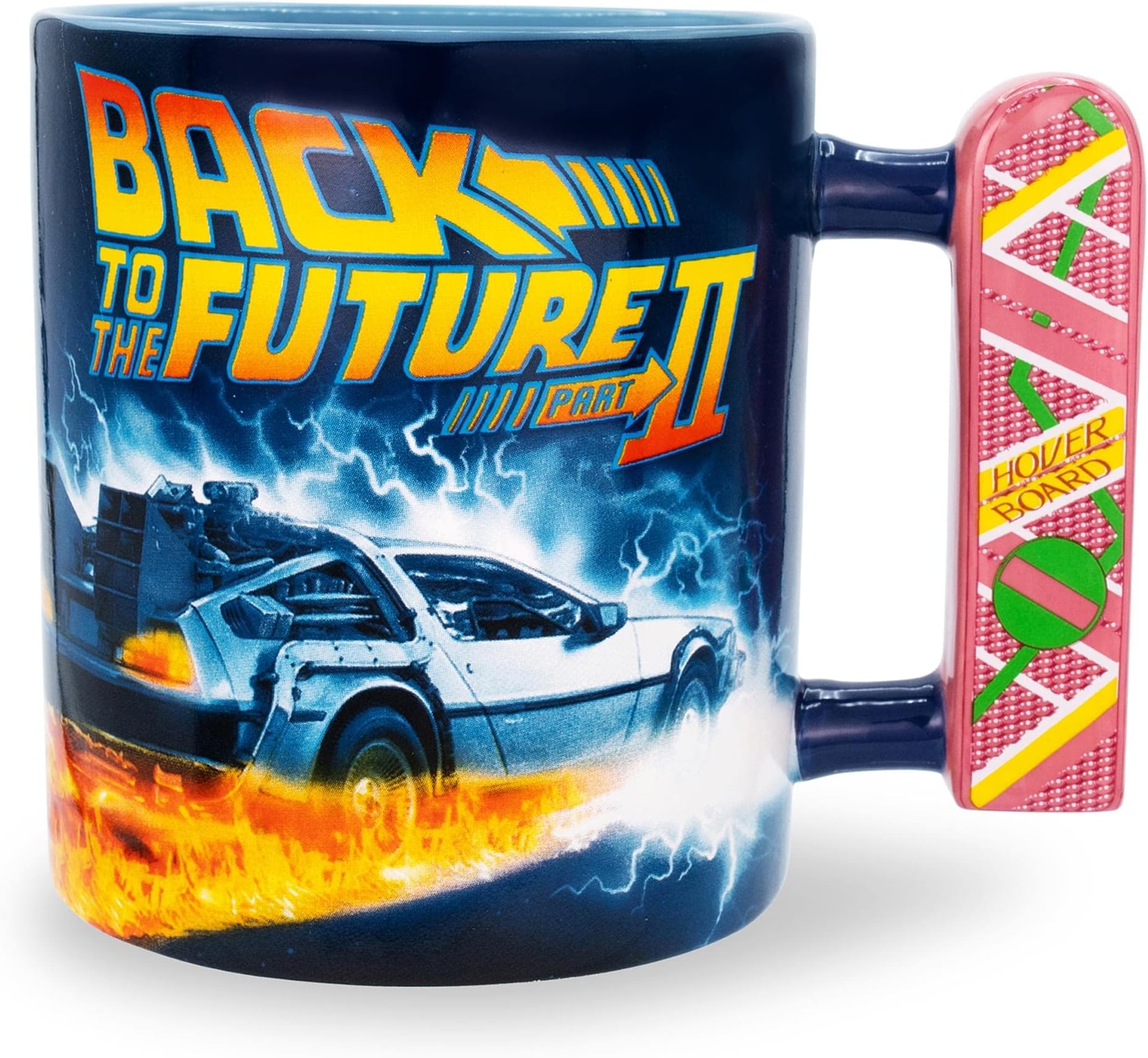 Back To The Future 2 Hoverboard Sculpted Handle Ceramic Coffee Mug With Delorean Design | Holds 20 Ounces