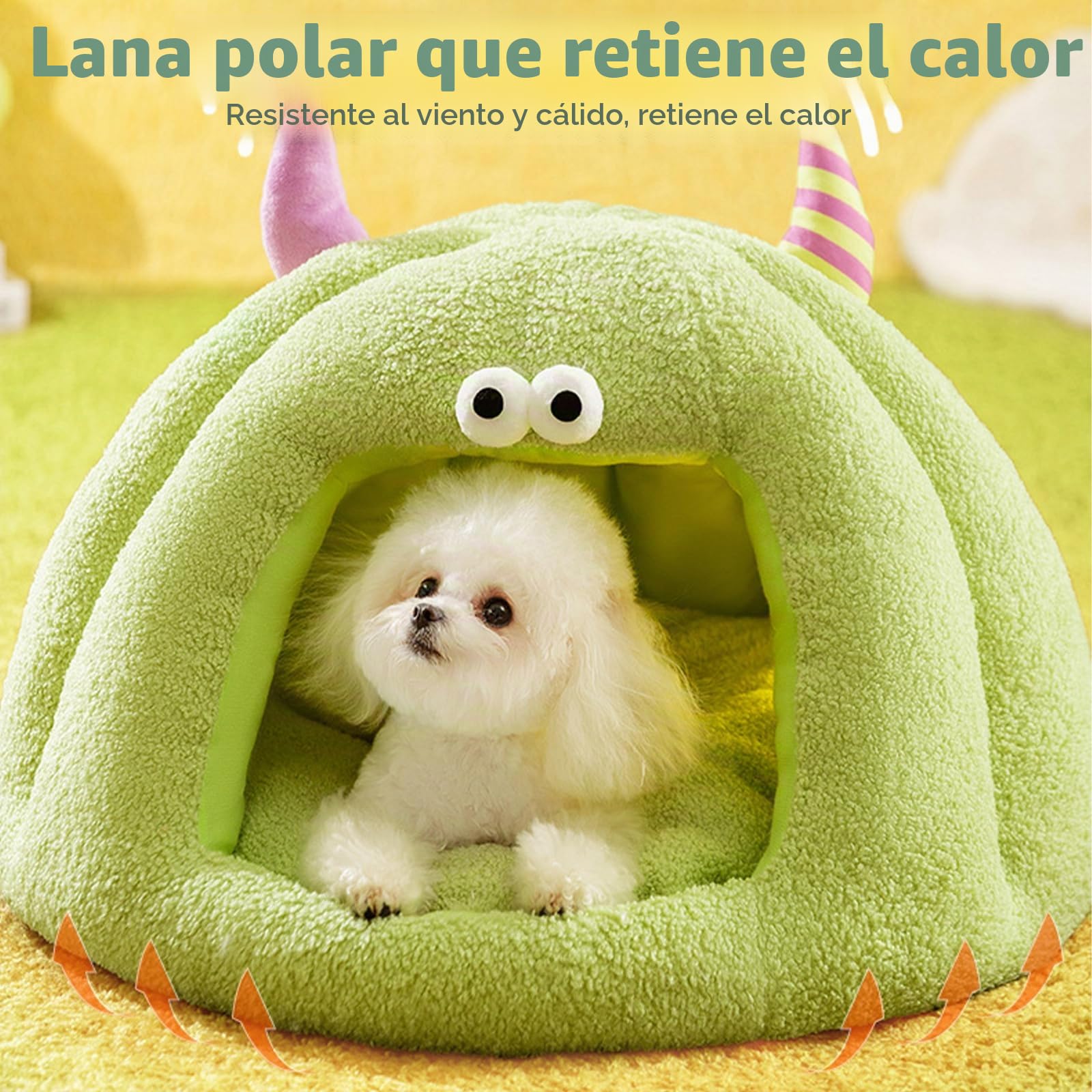 Galatée Cama Cueva para Gatos, Cálida Casa Cueva para Dormir para Gatos y Perros, Cama De Felpa Suave para Perros, Iglú para Perros, Linda Tienda De Campaña De Dibujos Animados para Gatos(M, Verde)