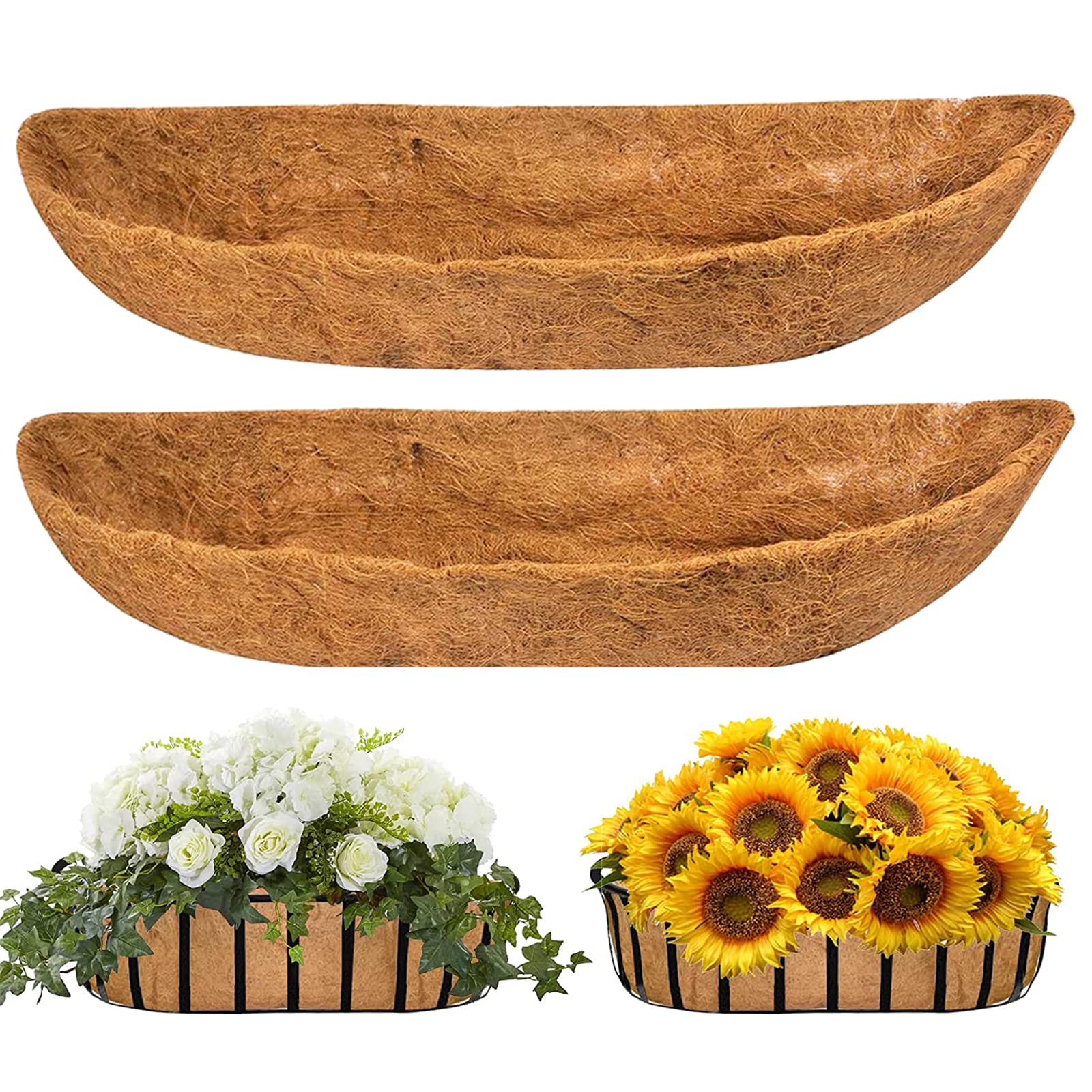 2 Pcs Coco Liner Trough, 30 Inch Wall Mounted Planter Liner, Natural Coconut Fiber Hanging Basket Liners, Coco Fiber Replacement Liner for Window Box Planter, Wall Basket