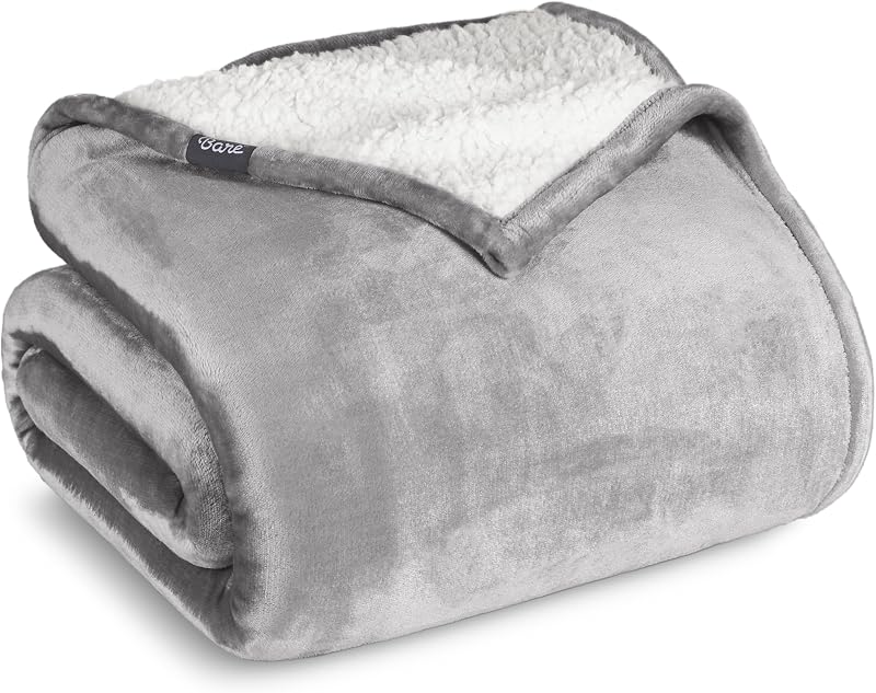 Bare Home Sherpa Fleece Blanket (Twin/Twin XL, Light Grey) | Reversible Blanket for Bed, Sofa, and Couch, Warm & Lightweight, Fluffy & Soft