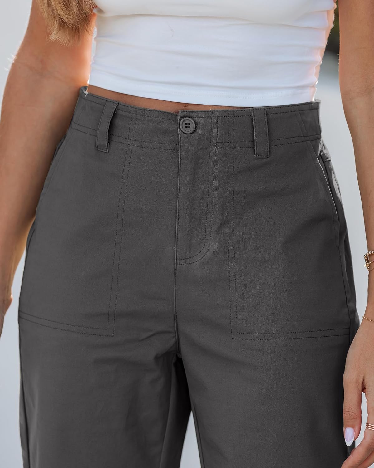 GRAPENT Wide Leg Pants for Women Cropped Chino High Waisted Business Casual Elastic Waist Work Trouser Pants with Pocket - Image 5