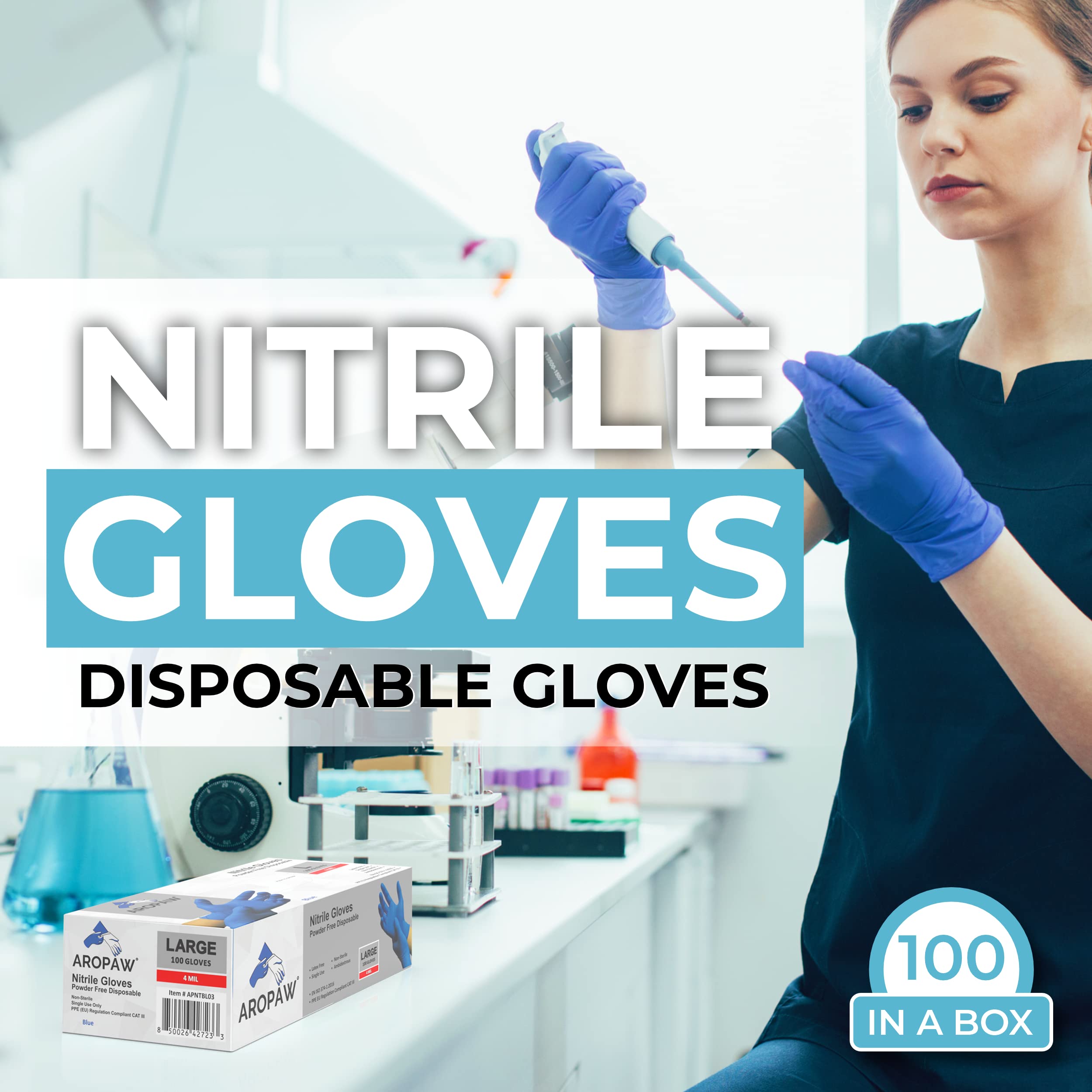 Guantes de nitrilo, guantes desechables de 4 mil, cómodos, sin polvo, sin látex, 10 cajas | 1000 guantes (grande)