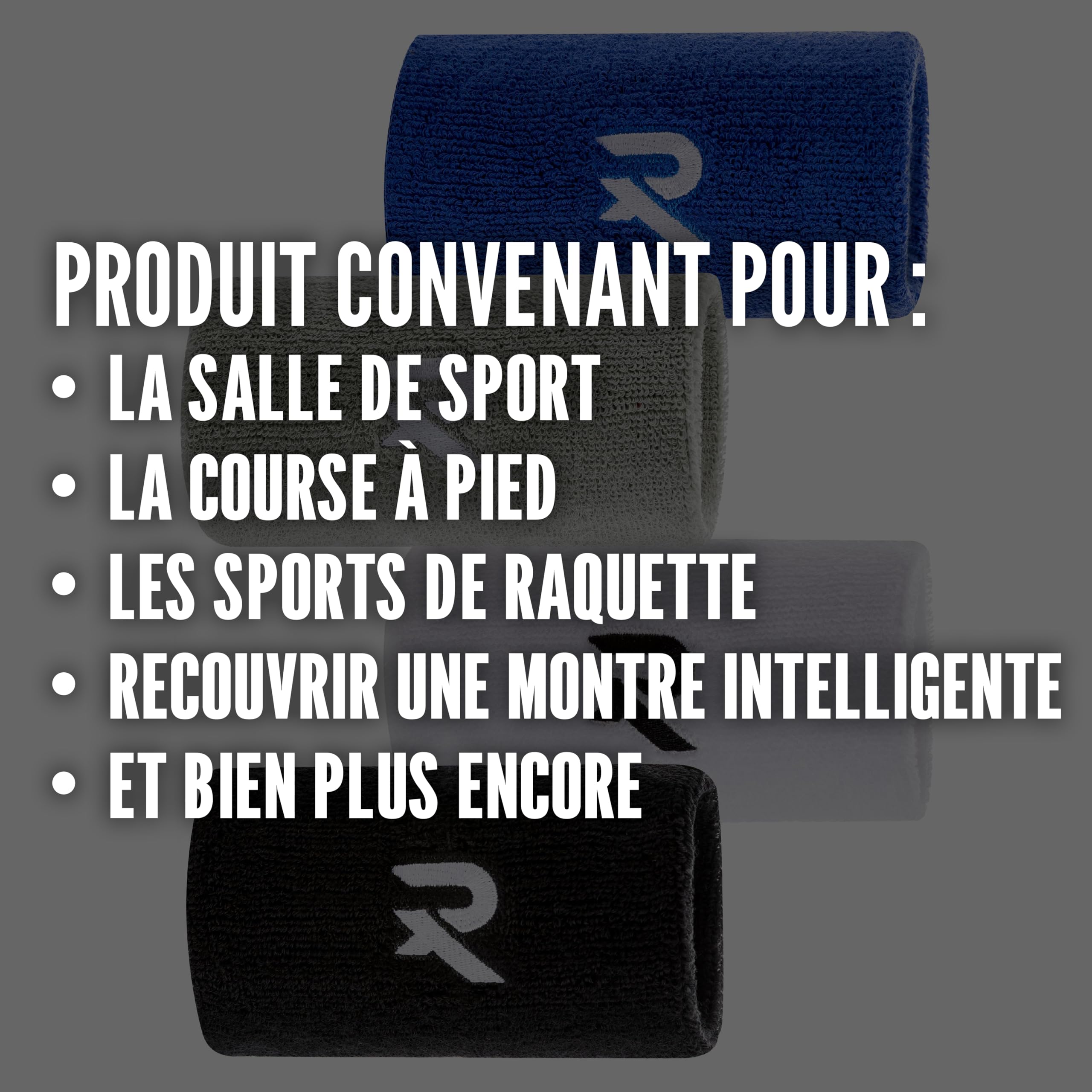 Serre-Poignets en Coton Raquex - Matière Extensible en Coton Doux. 8 cm ou 13 cm de Largeur. Bandeaux Anti-Transpiration de Sport pour Hommes et Femmes. 7 Couleurs Disponibles
