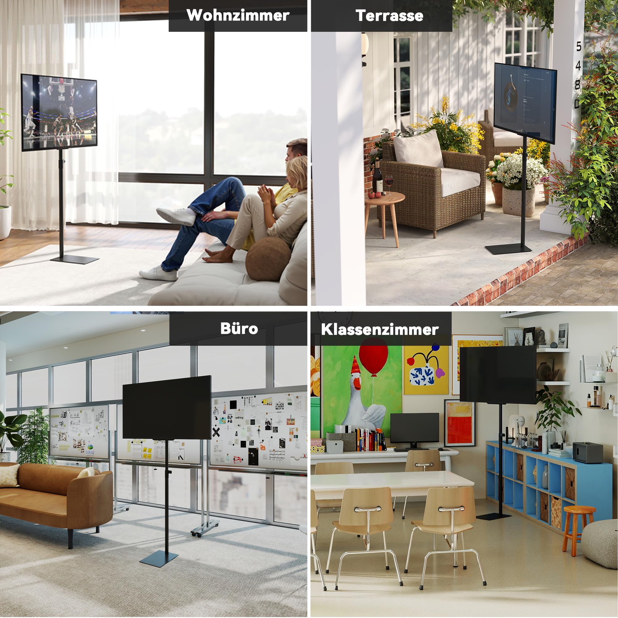 Drehbar TV Ständer für 14-43 Zoll Fernseher | Bis 20 kg, Höhenverstellbar 130-189 cm, Bodenständer, Für Wohnzimmer und Büro,Vasa 200 mm × 200 mm