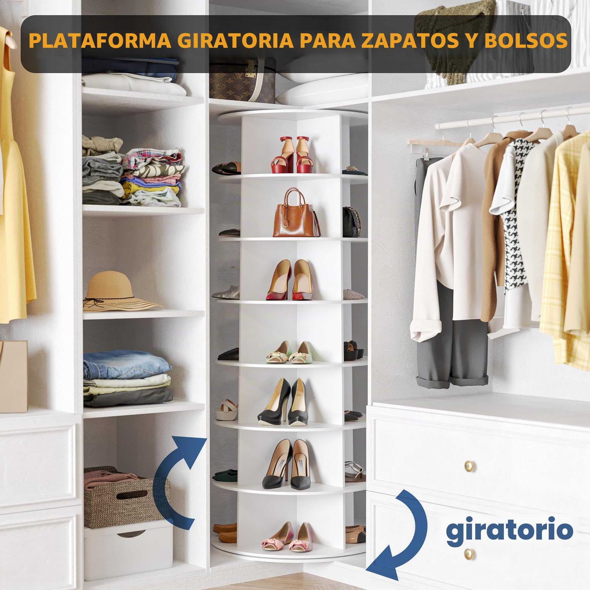 SpaceAid Zapatero giratorio de 7 niveles, exhibidor giratorio de zapatos Lazy Susan, zapatero giratorio de 360 grados, carrusel redondo, organizador vertical para organizar zapatos (7 niveles, blanco)