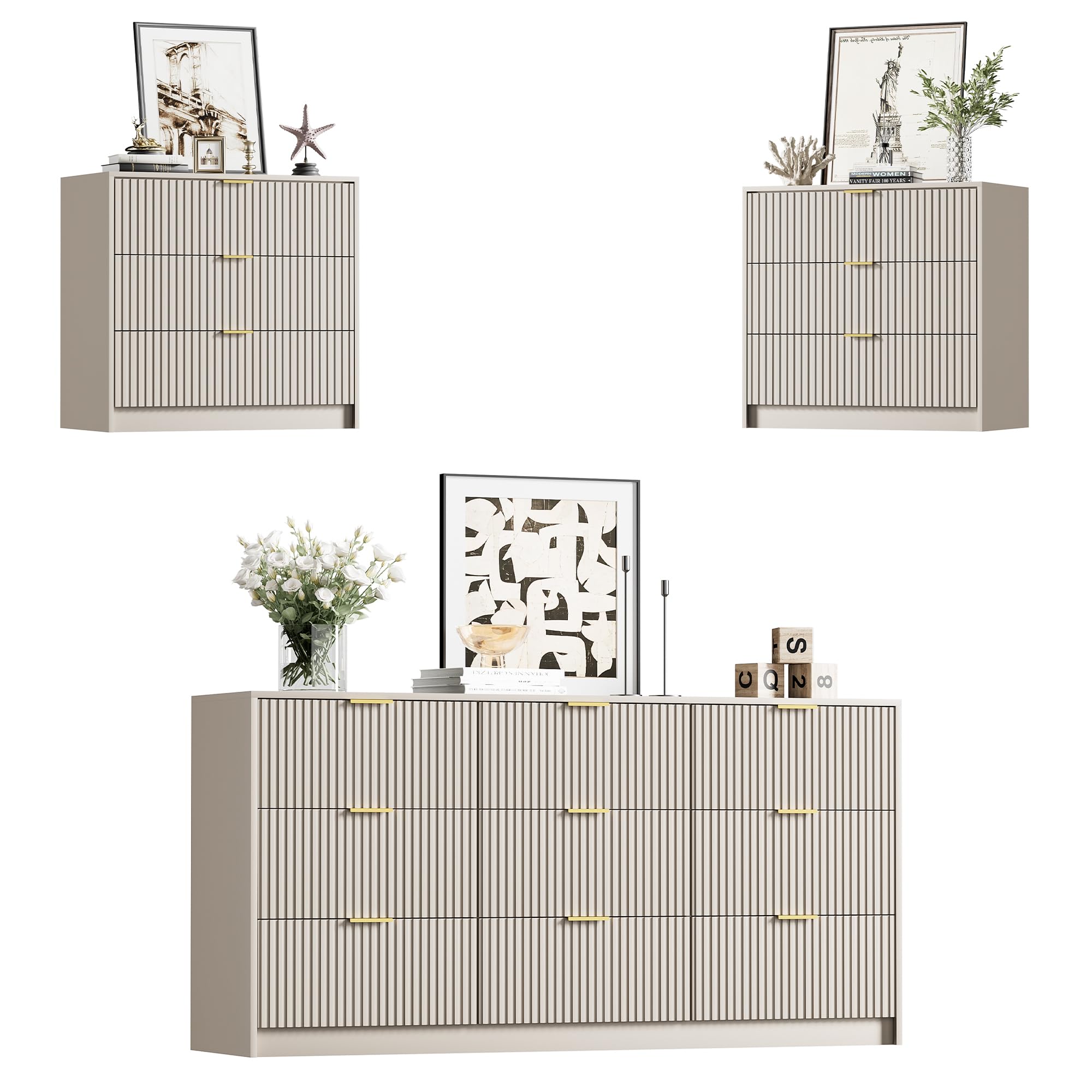 Furniway 3 Piece Bedroom Set (9-Drawer)