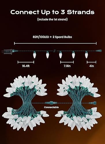 Miniatura 2 de Luces de Navidad C9 para exteriores, 66 pies, 100 luces LED conectables C9 con 8 modos y temporizador extensible, árbol de Navidad, patio, techo,