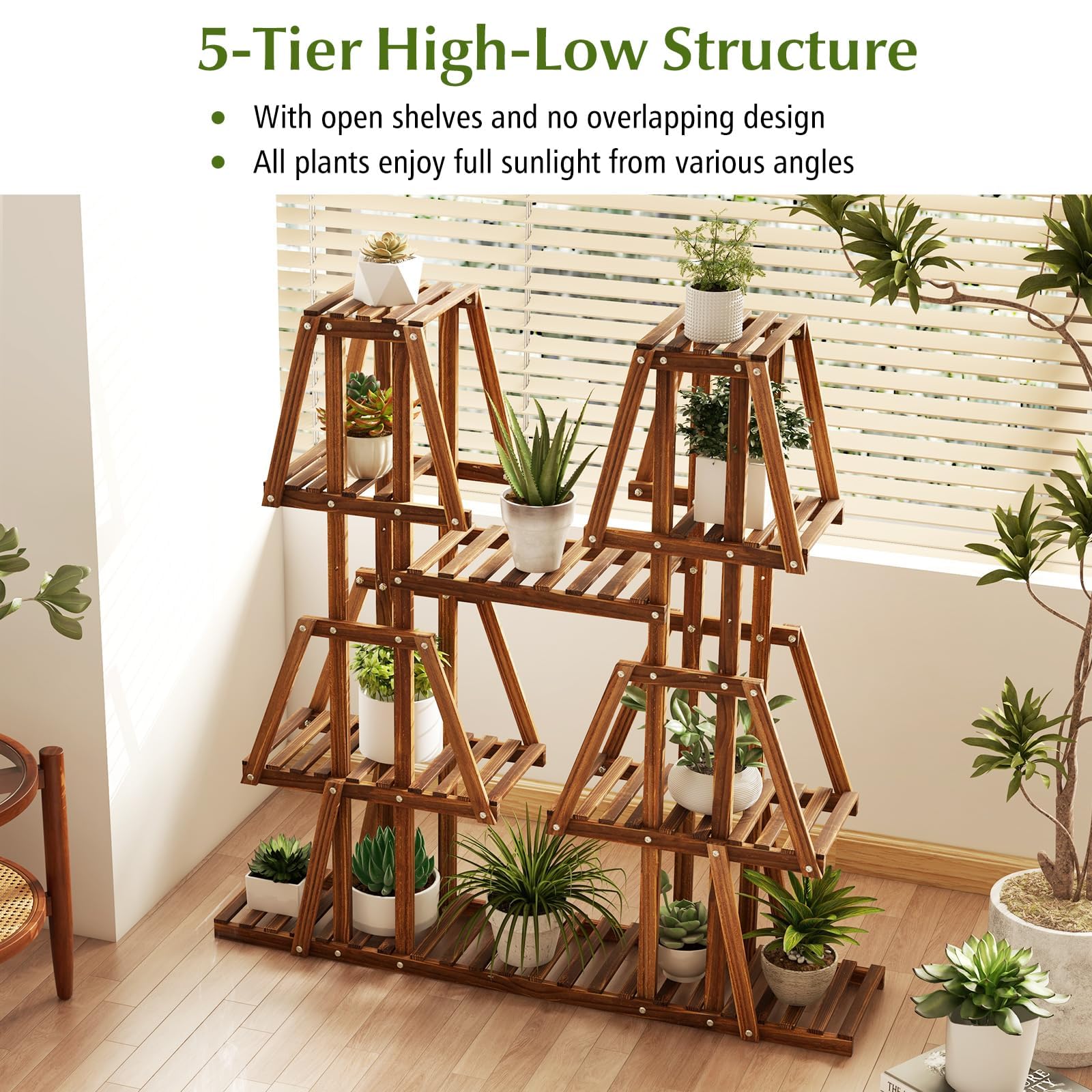 多肉植物棚　TB-W65IA Amazon.com : Giantex Plant Stand Indoor, 5-Tier Wooden Trapezoid