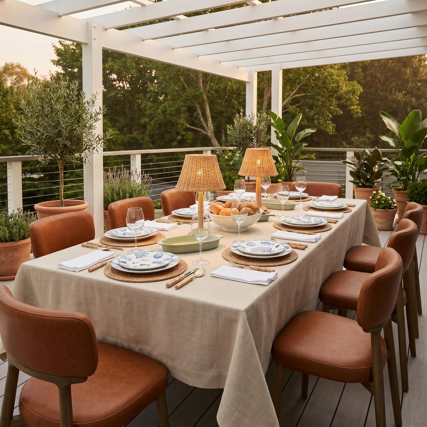 Solino Home Tovaglia in lino naturale, 152 x 274 cm, 100% puro lino, lavabile in lavatrice, per l'estate, motivo festivo