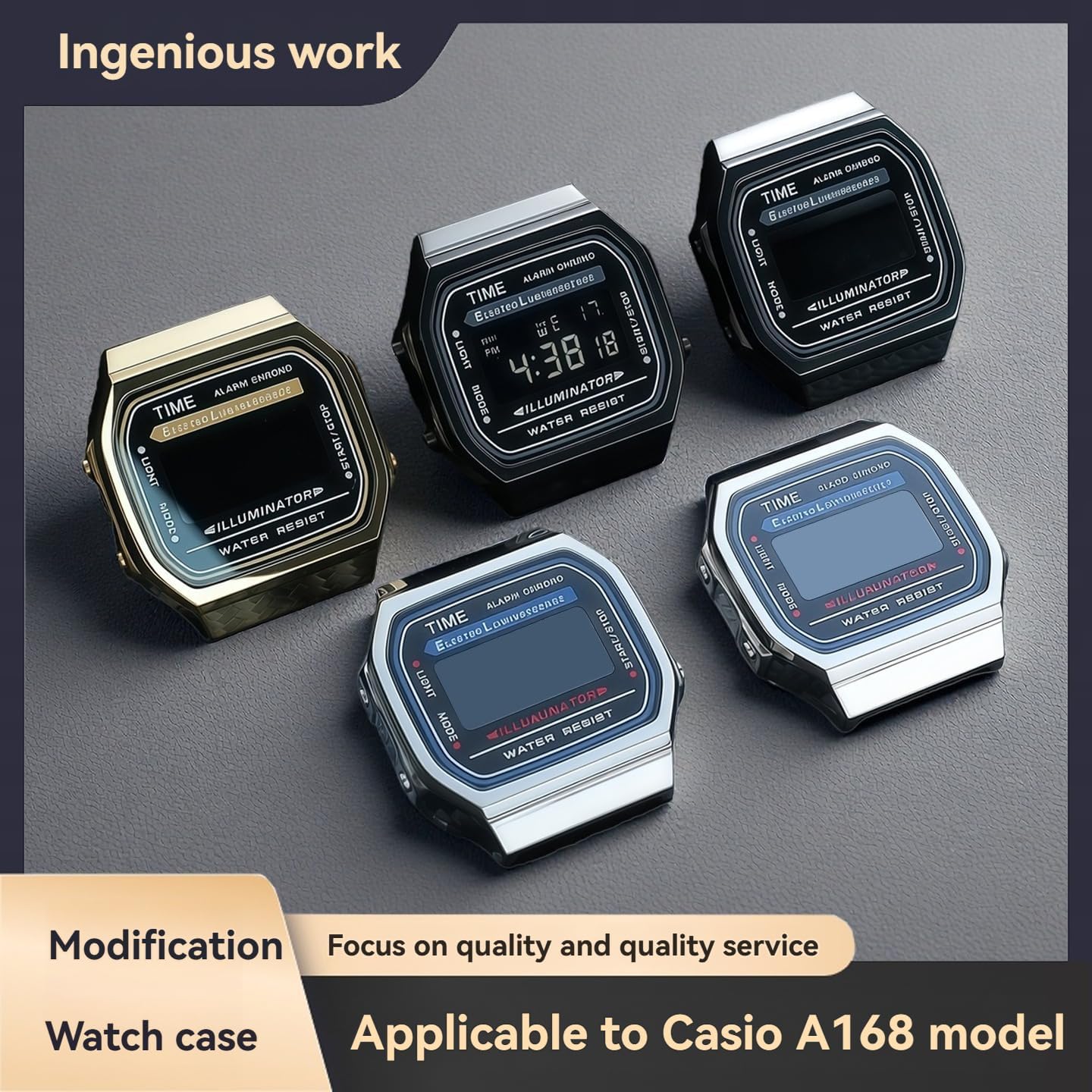 Watch Modification Parts for Casio A168 Solid Stainless Steel Metal Band Stainless Steel Case Accessories
