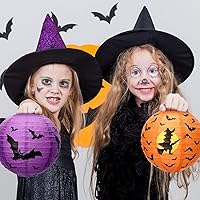 Vista 2 de 12 linternas de papel de Halloween, farol Jack O Lanterns, calabaza, faroles colgantes de araña, murciélago y esqueleto para Halloween, suministros