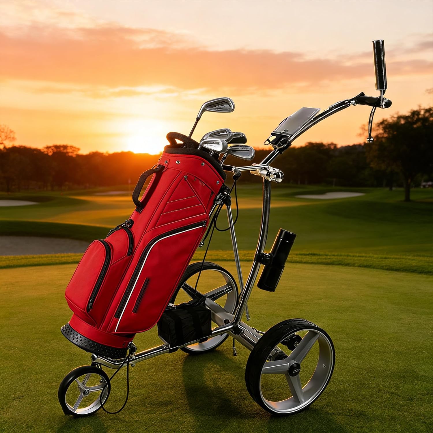 Electric Golf Trolley, Remote Control Golf Push Cart, 3 Wheel with 24V 10A Lithium Battery & 400W Dual Motor