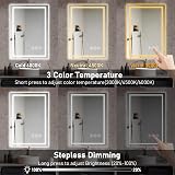 Ratsamee LED Bathroom Wall Mirror with LED Lights - 500×700 MM Anti-Fog Vanity Mirror, 3-Color Dimmable Frontlit Illumination for Makeup, Wall Mounted Bathroom Lighting - 4