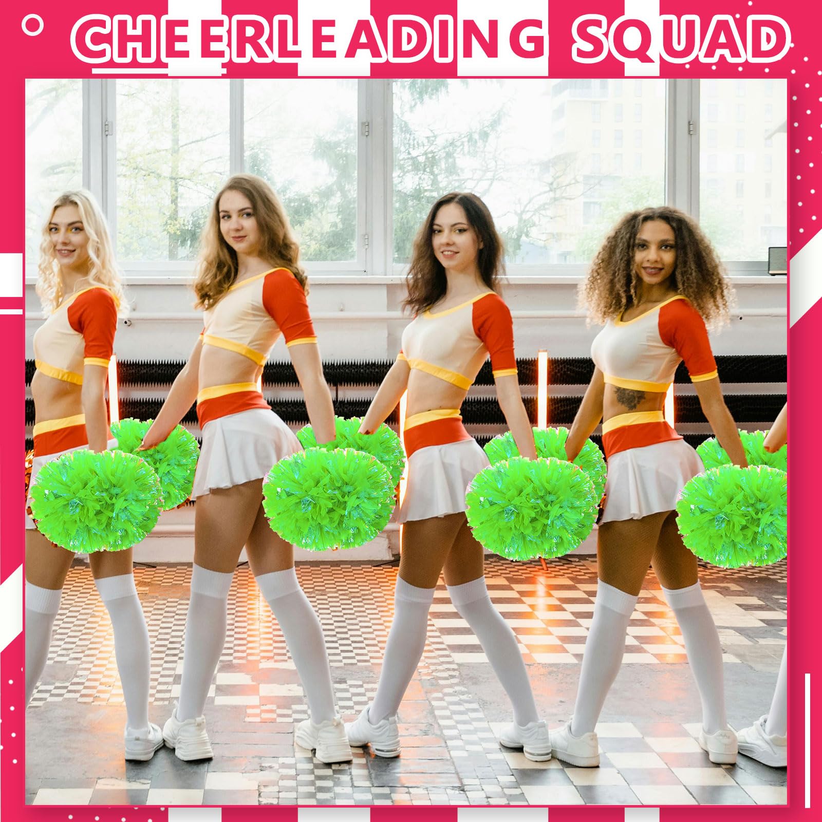 Pompon da cheerleading, 8 pezzi con manico, perfetti per tifo di squadra, giochi di spirito,Pompon ideali per gli appassionati (Verde opaco)