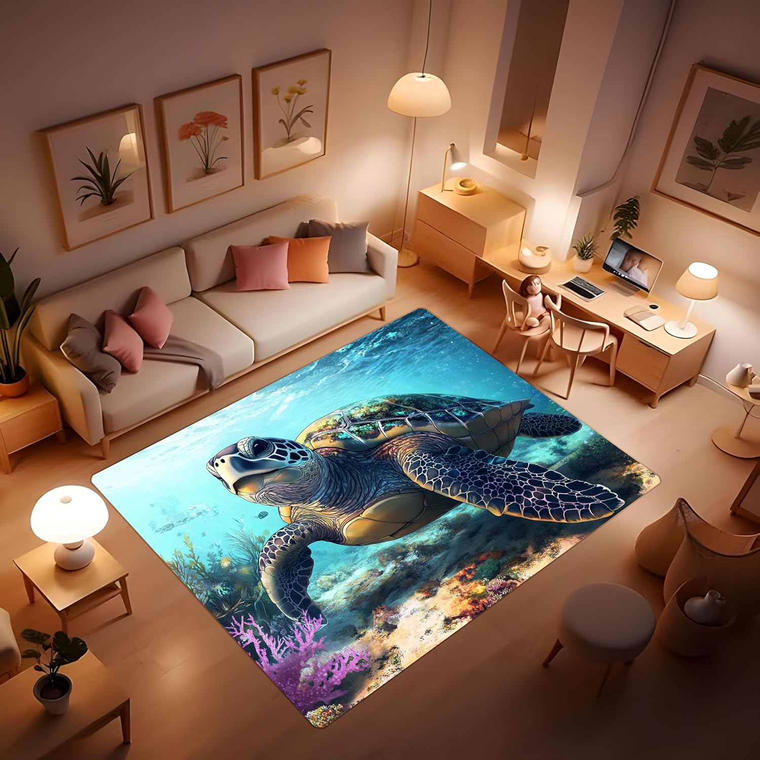 Soft Ocean Bathroom Mat, Undersea Creatures Coral Red Purple Green Colorful Bathroom Rug, Water Absorbent Bathroom Rug Carpet for Bathroom Bedroom 、Living Room, Dining Room Rug, Area Rug 40x60inch