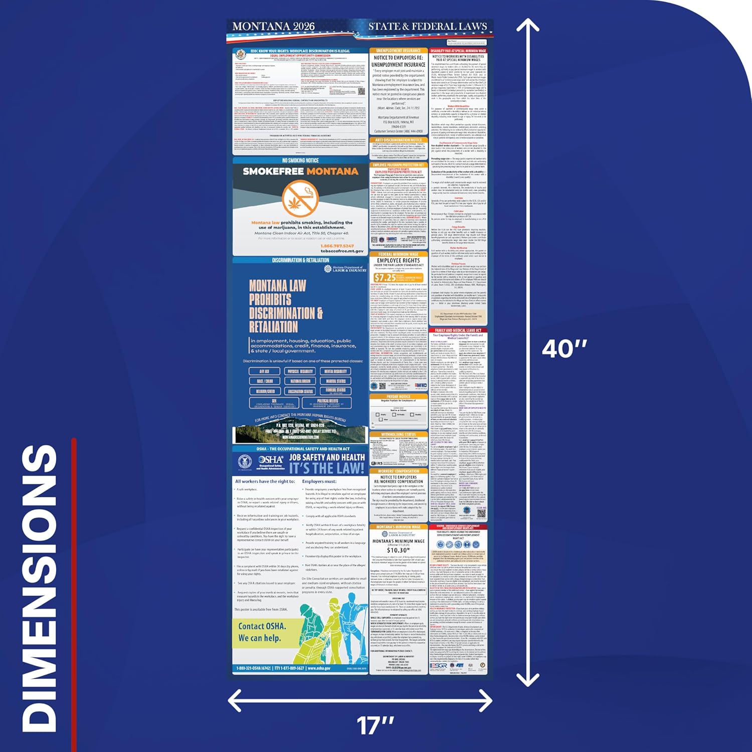 2026 Montana State and Federal Labor Law Poster - OSHA Workplace Compliant - Mandatory Regulations Posting for Employees - All-In-One Required Compliance Posting 17" x 40" - Laminated - Image 2