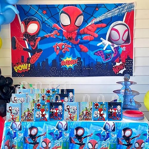 Miniatura 3 de JFDMM 16 bolsas de fiesta de cumpleaños de araña, bolsas de papel kraft con asas, bolsas de regalo de fiesta para niños, suministros de fiesta de