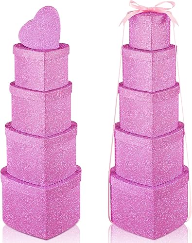 Miniatura 1 de Fulmoon 10 cajas de regalo con purpurina para anidar, cajas de regalo para el Día de la Madre, con tapas, juego de 5 tamaños surtidos, cajas