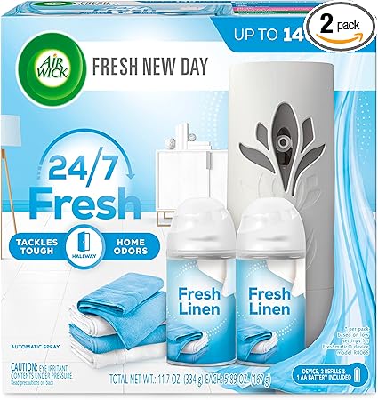 Air Wick Automatic Air Freshener Spray Starter Kit (Gadget + Refill), Fresh Linen, Air Freshener, Essential Oils Air Wick Automatic Air Freshener Spray Starter Kit (Gadget + Refill), Fresh Linen, Air Freshener, Essential Oils