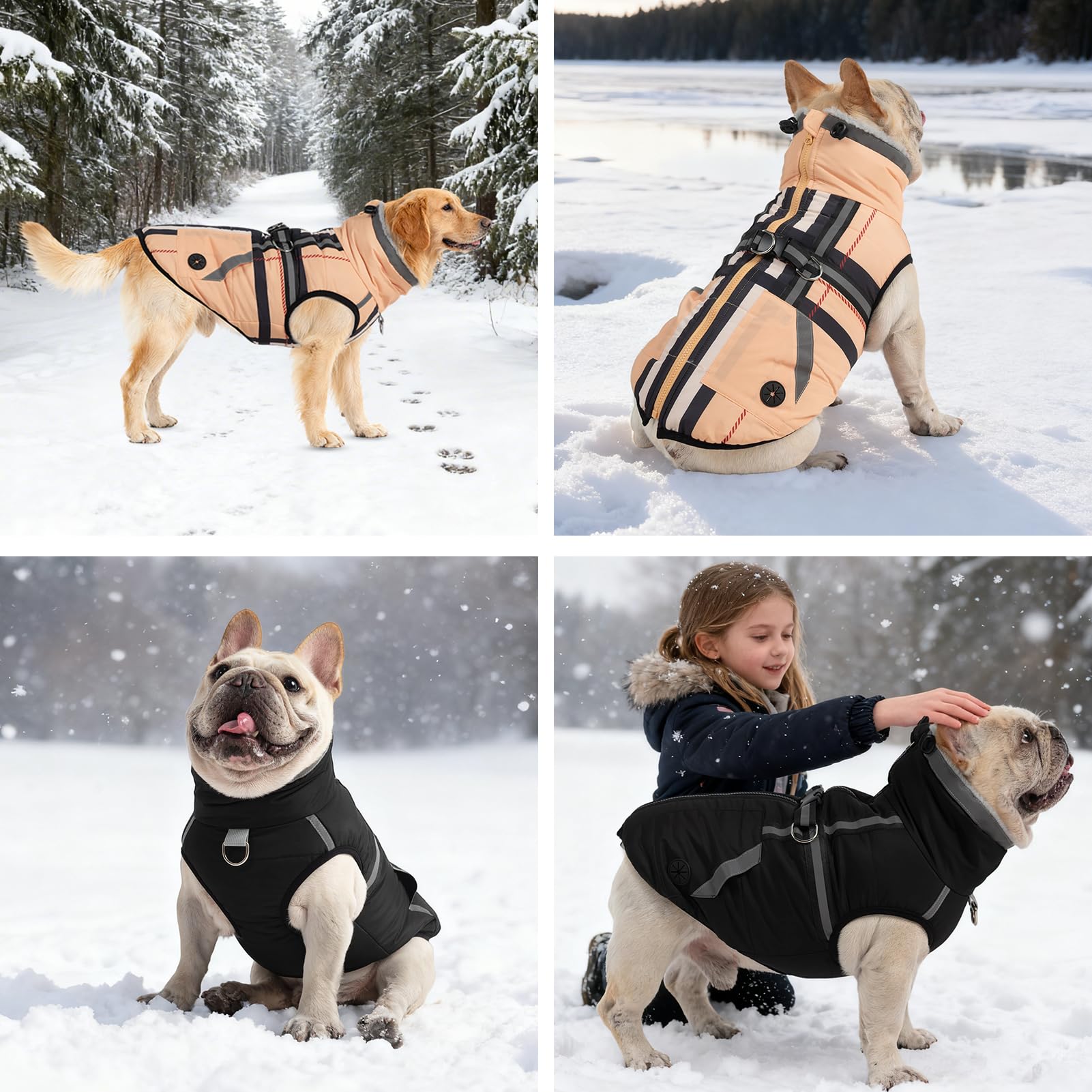 Mihachi Cappotto invernale per cani caldo con tasche per cani, giacca impermeabile per cani con imbracatura integrata in pile riflettente con cerniera, per animali domestici, antivento, caldo, freddo