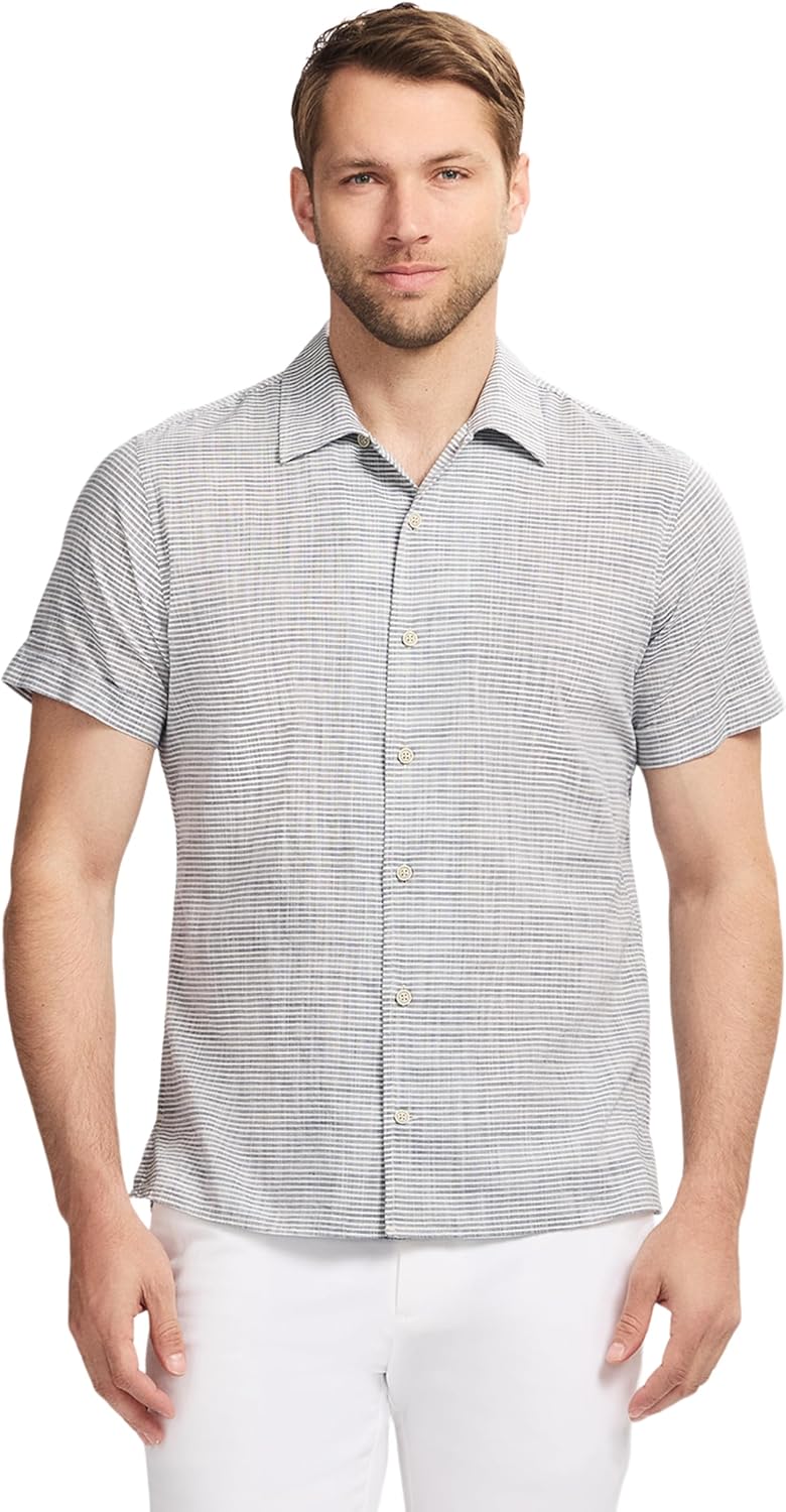 Izod Mens Luxury Classics Short Sleeve Textured Button Down Shirt