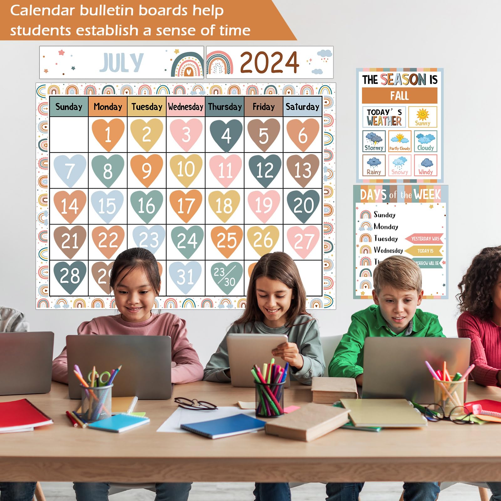 Snapklik.com : Qyeahkj Boho Rainbow Classroom Calendar Set Bulletin ...