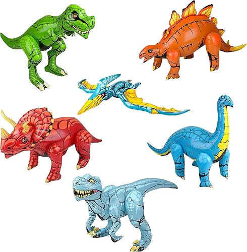 Forest & Twelfth Juego de 6 dinosaurios inflables, Apatosaurio, Estegosaurio, Pterodáctilo, T-Rex, Raptor, Triceratops, decoraciones ideales para