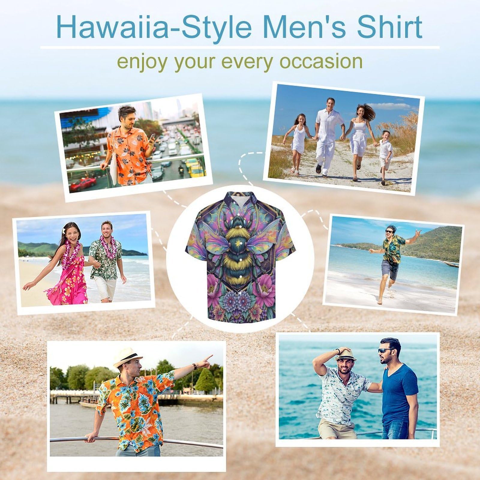 Camicie da Uomo a Maniche Corte con Stampa della Fiori Api Carino, Casual Leggere Bottoni Camicia con Tasca Frontale, per Vacanze Spiaggia Estate
