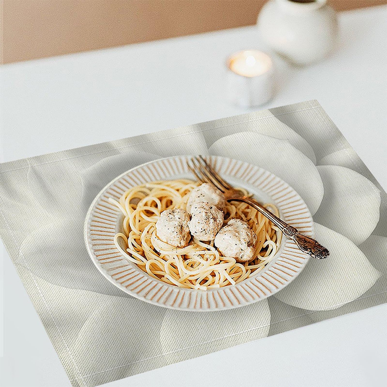 Set di 8 Tovagliette Americane Lavabili Cotone Lino Astratto - Tovaglietta Americana Resistenti al Calore Durevole Fiori bianchi - per Colazione Pranzo 30×45 cm