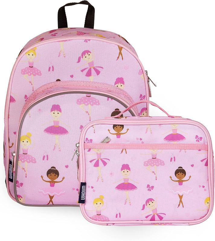 Wildkin 12-Inch Kids Backpack & Insulated Lunch Box Bag Bundle – Durable, Lightweight School & Travel Set for Kids - Ballerina