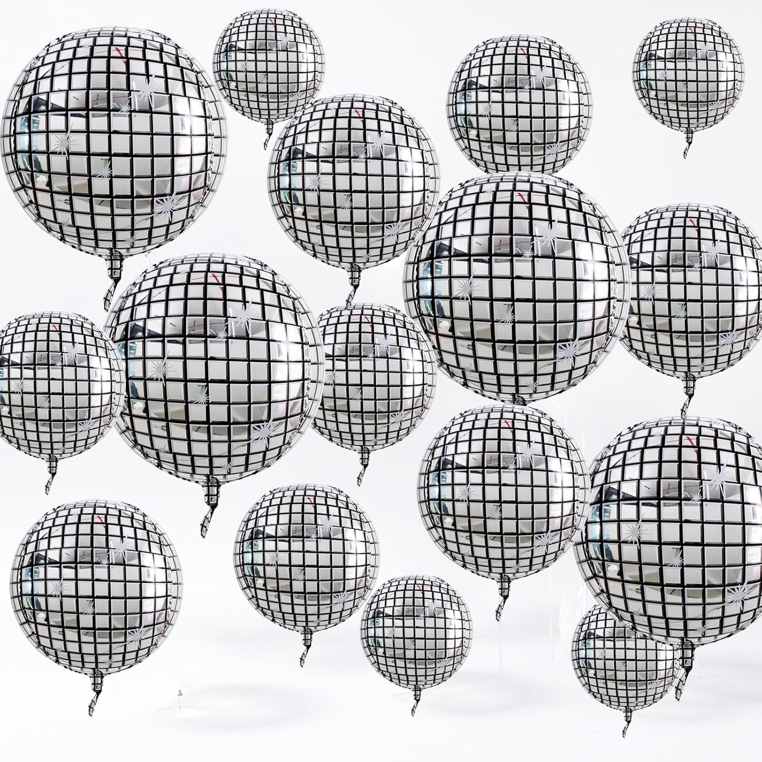 TONIFUL 16Pcs Large Disco 4D Giant Round Foil Balloon 4D Mirror Metallic Mylar Sephere Balloons for Christmas New Year Birthday Party Graduation Wedding Baby Shower Decoration Supplies(Mix Sizes)