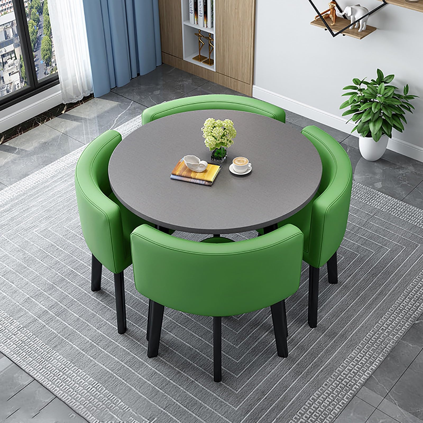 Amazon｜モダンなグリーンの円形ダイニングテーブルセットと椅子 90cm
