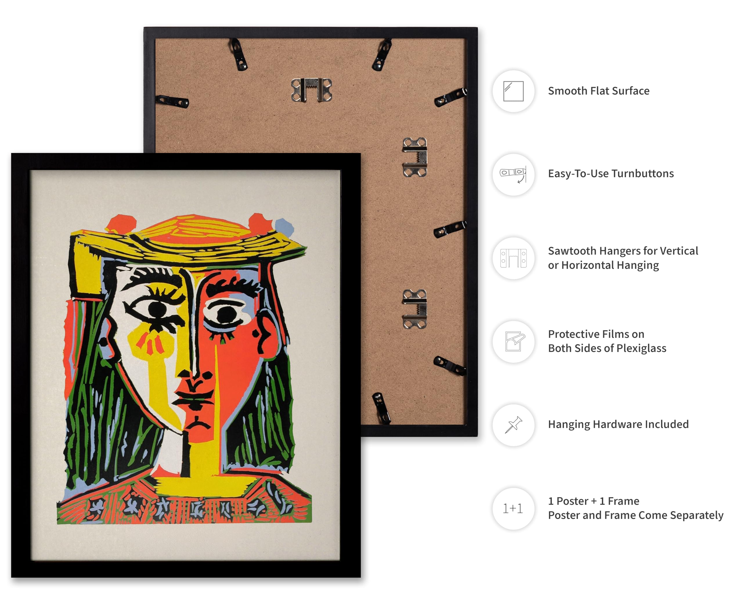 Poster Vintage Picasso Con Cornice Nera – Stampa Cubismo Ritratto Di Donna, Decorazione Parete 20x25 Cm - 2