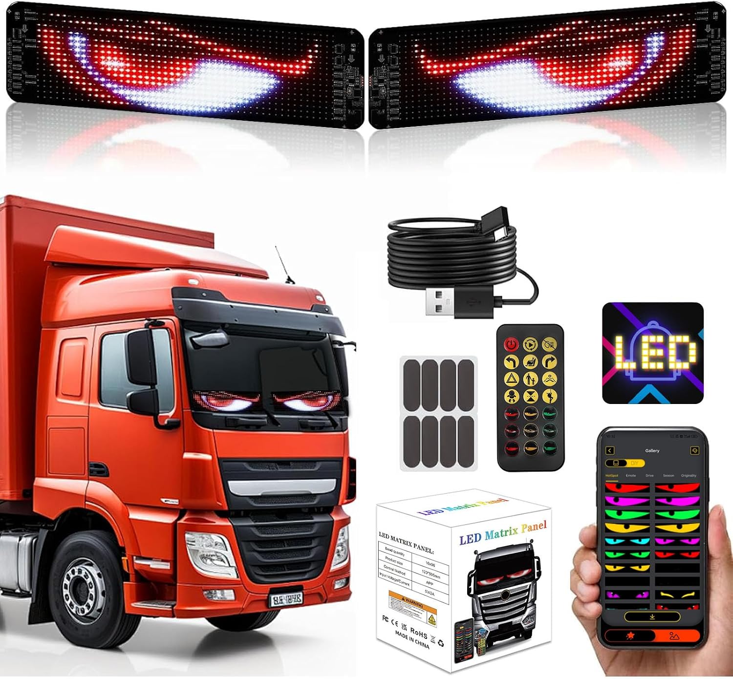 Devil Eyes Light for Cars Eyes for Trucks Colourful Devil Eye Lamp Soft Screen for Car Window Programmable Flex Car Display with App Control and Remote Control 102 x 348 mm Pack of 2