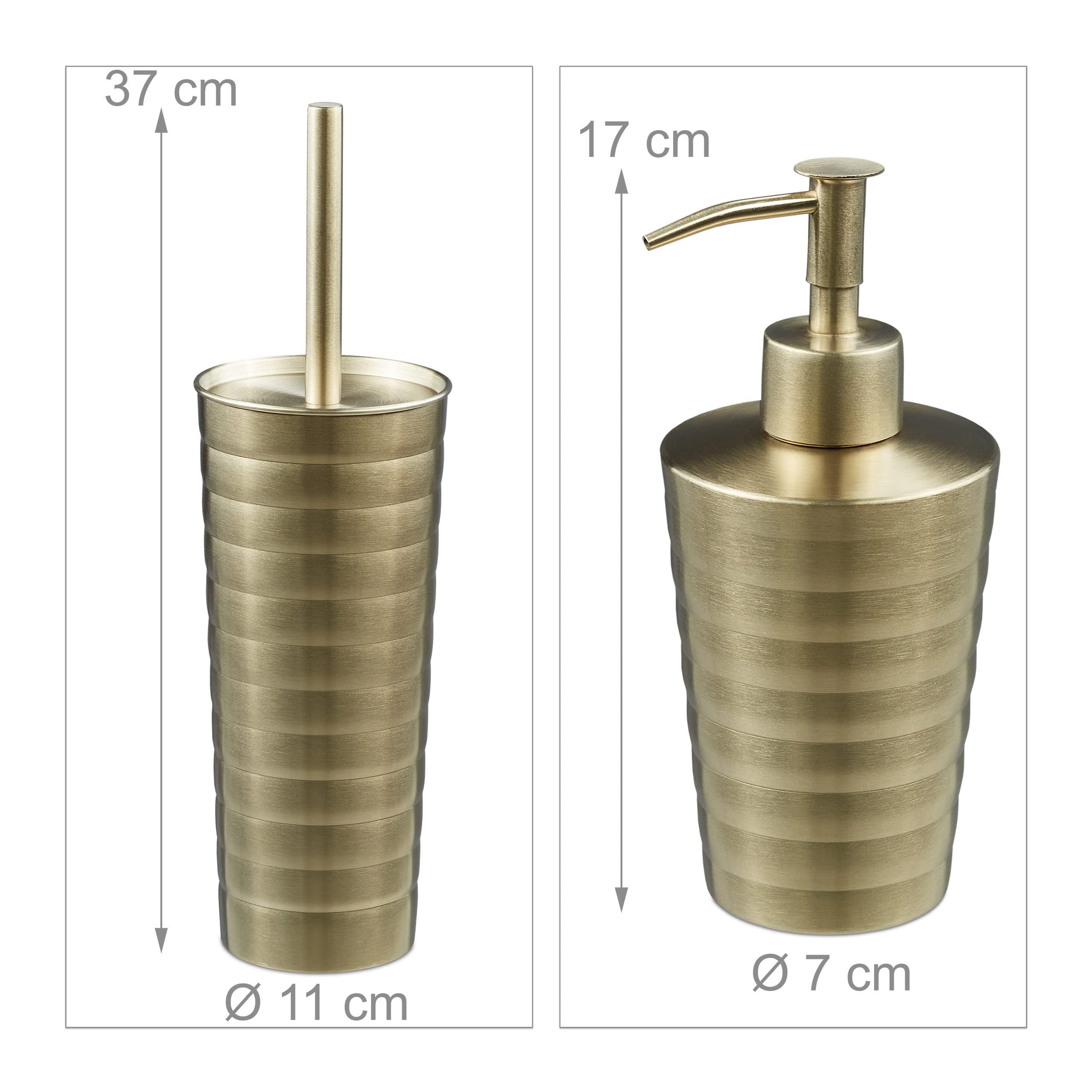 Relaxdays Accessoires de Salle de Bain, 5 pièces, en INOX brossé et Plastique, Design Moderne et harmonieux, doré