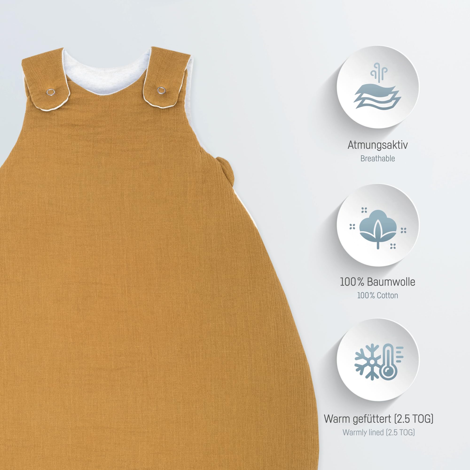 Julius Zllner Babyschlafsack Musselin, warme Fllung 2,5 TOG, waschbar bei  40C, Made in Germany, Oeko TEX Standard 100, Zimt, Gr. 62/68 : Amazon.de:  Baby