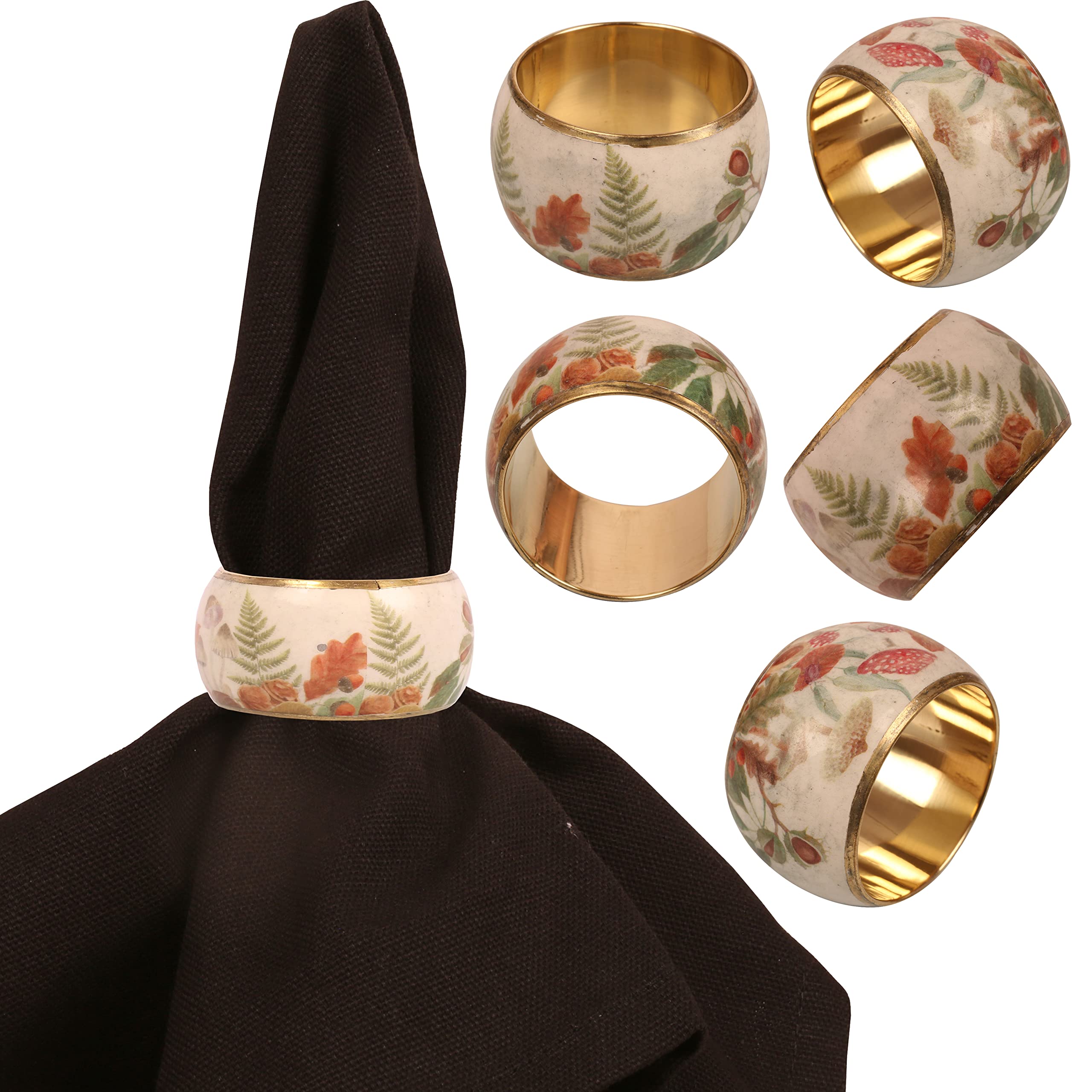 Wunderschöner, handgefertigter Serviettenhalter mit Blumenblättern, groß, goldfarben, 6 Stück