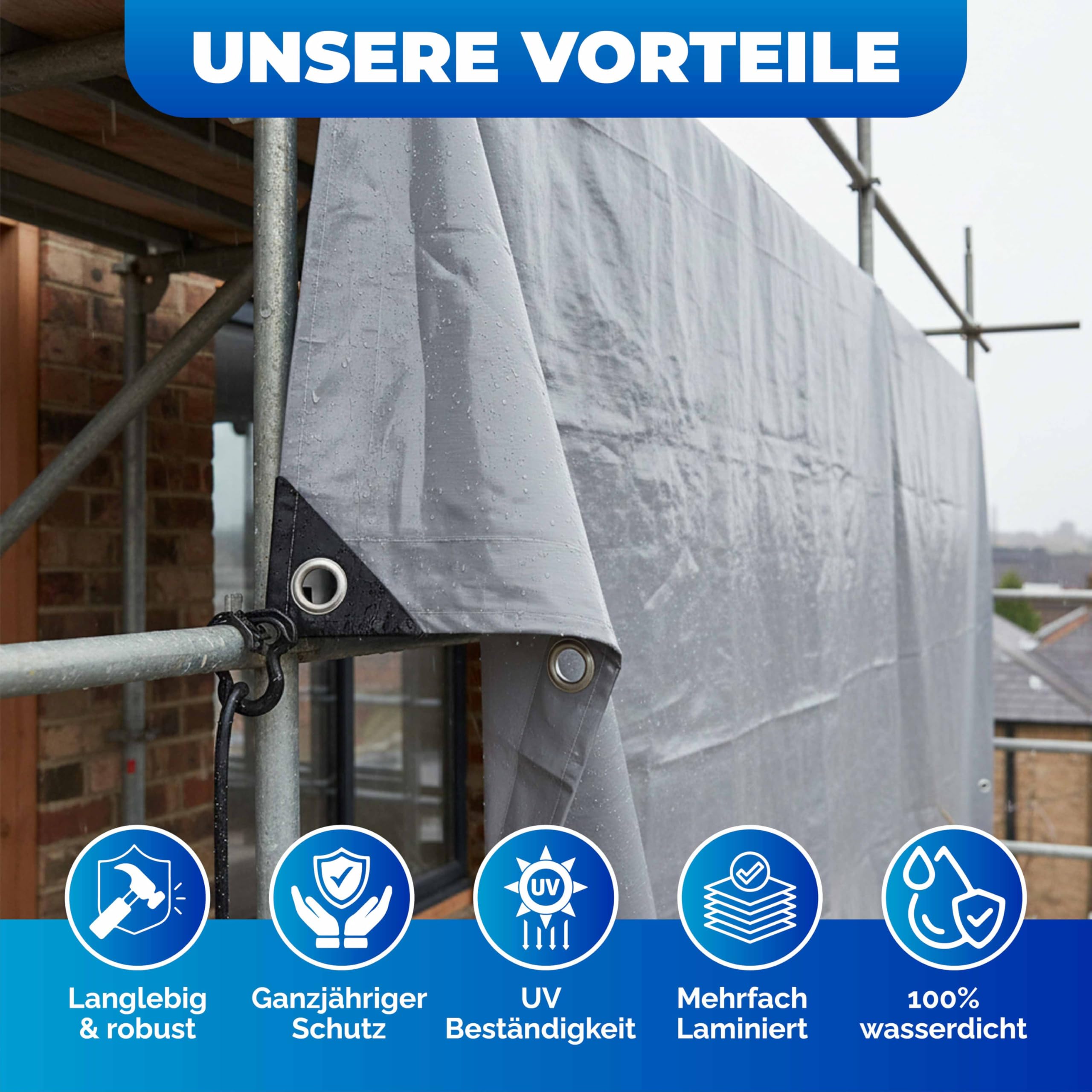 Industrieplane PVC Abdeckplane Grau LKW Plane 550 g/m² wasserdicht Schutzplane mit Messingösen alle 50 cm wetterfest robust langlebig 2,5 Meter x 3,5m