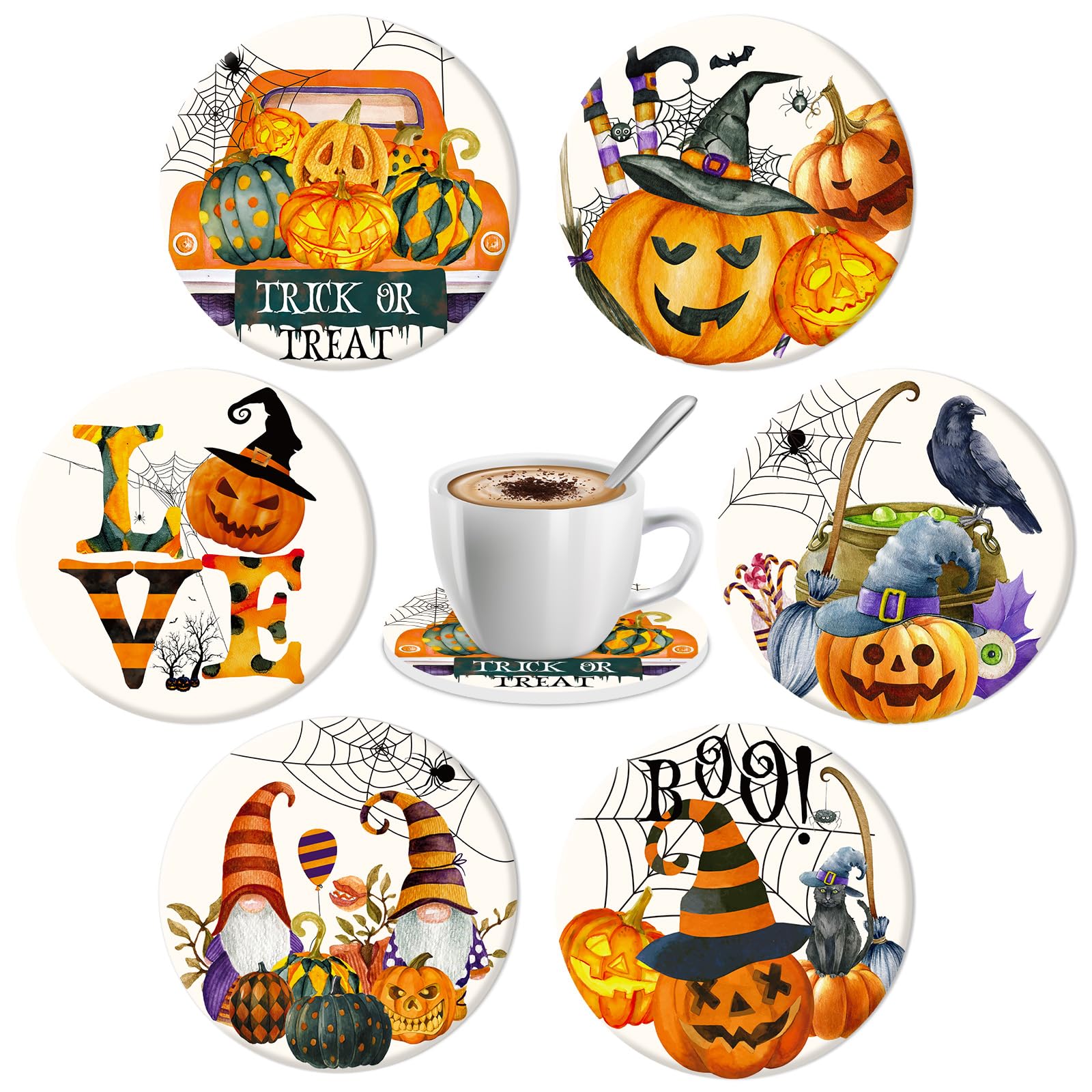 Dessous de verre Halloween céramique Whaline citrouille gnome pour table de salon