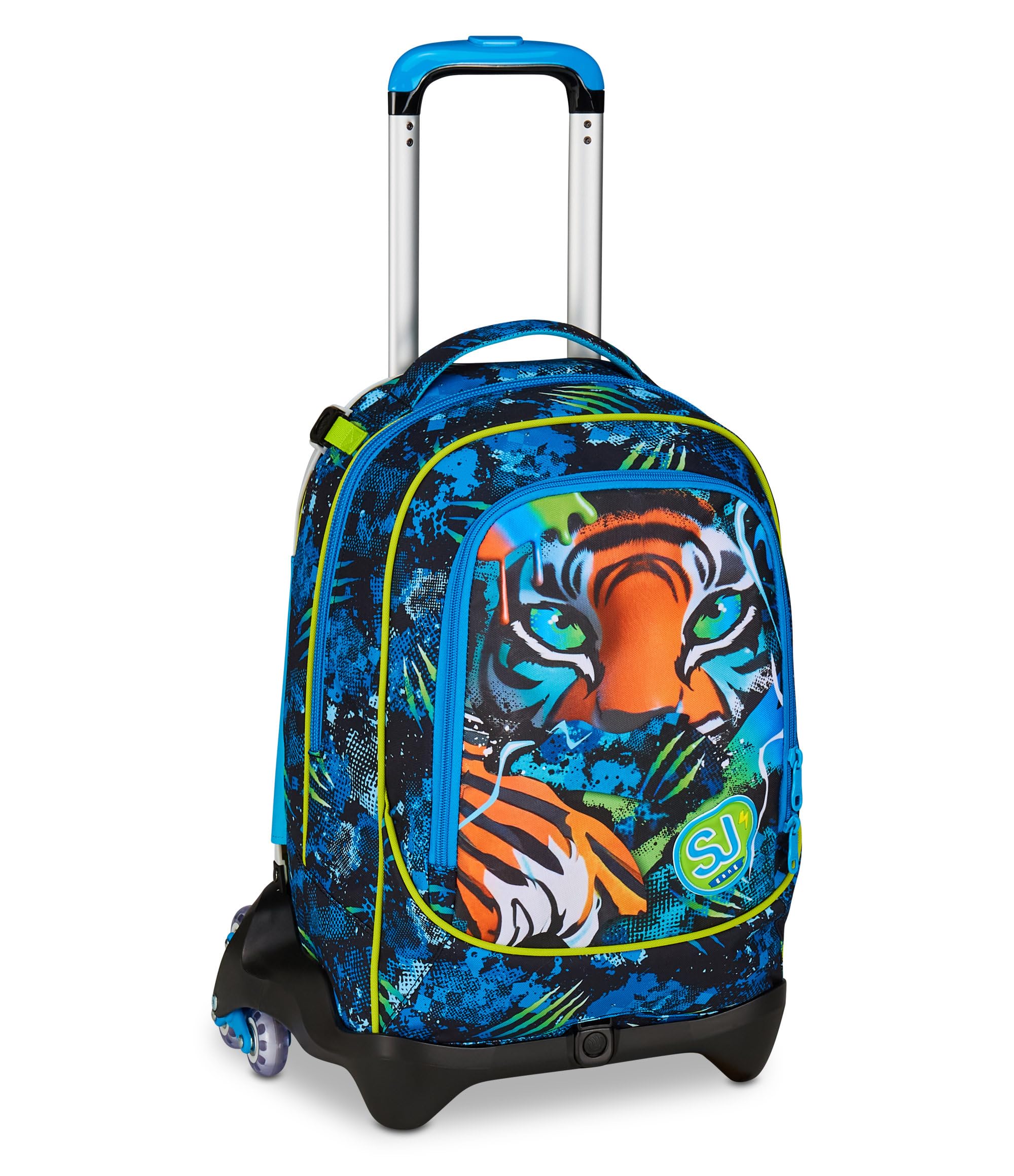 SJ GANG STYLE JAM GANG Trolley Scuola Jack 3 Ruote Air Tiger, Blu, 3 in 1, Zaino Triplo Uso con Carrello Sganciabile, 33 L, Zaino Scuola Elementare, Zaino Bambino