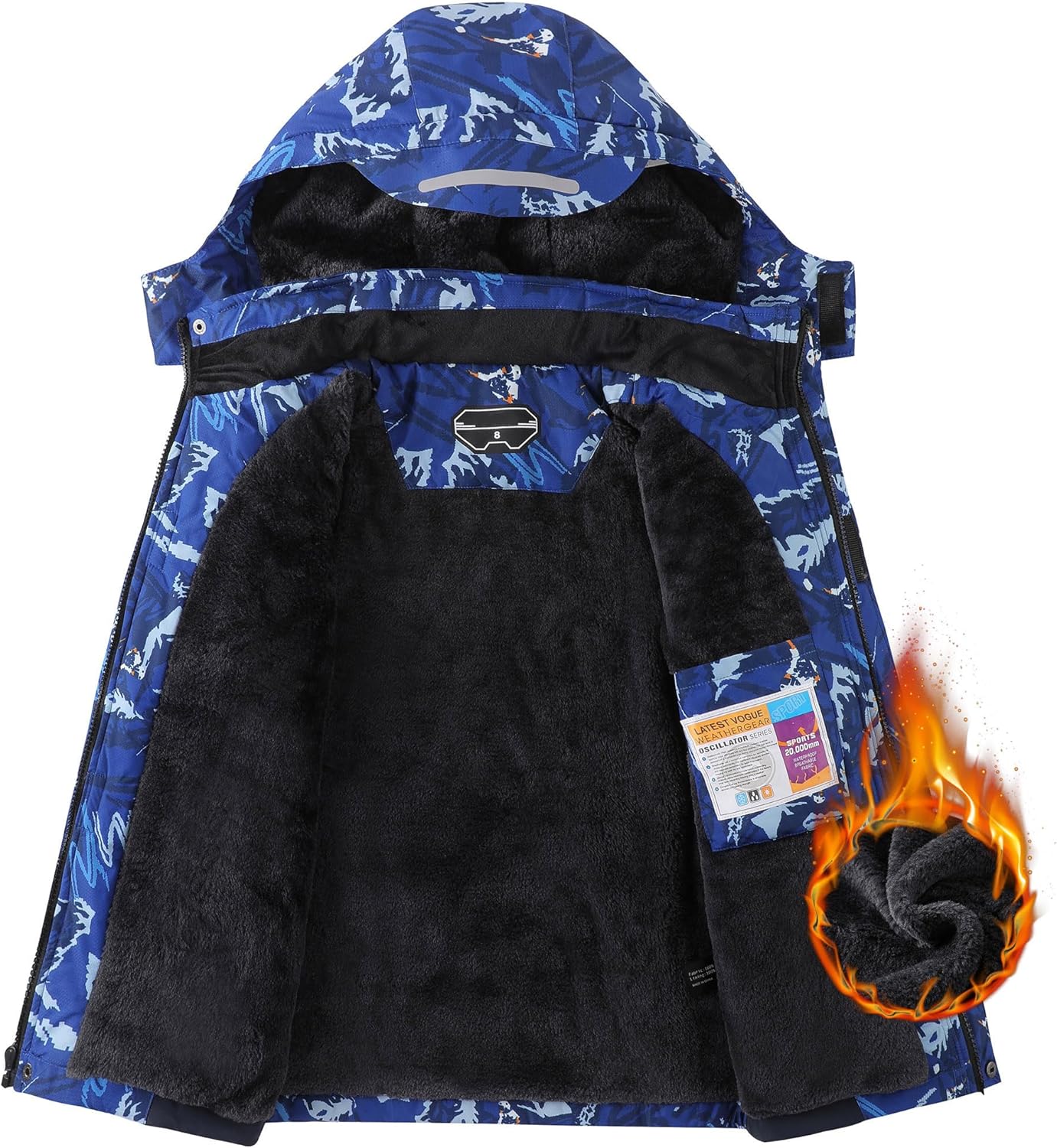 AFILOK Boy's Ski Jacket Waterproof Breathable Kids Fleece Lined Windproof Hooded Snowboard Coats - Image 2