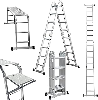 StepIt Ladders Multi Purpose 4x4 Rungs with Tool Tray and Platforms | Stabiliser Bars & Click-Lock Hinges | Combination Ladder | Extendable Ladders | Max 150kg | Stair Ladders Decorating