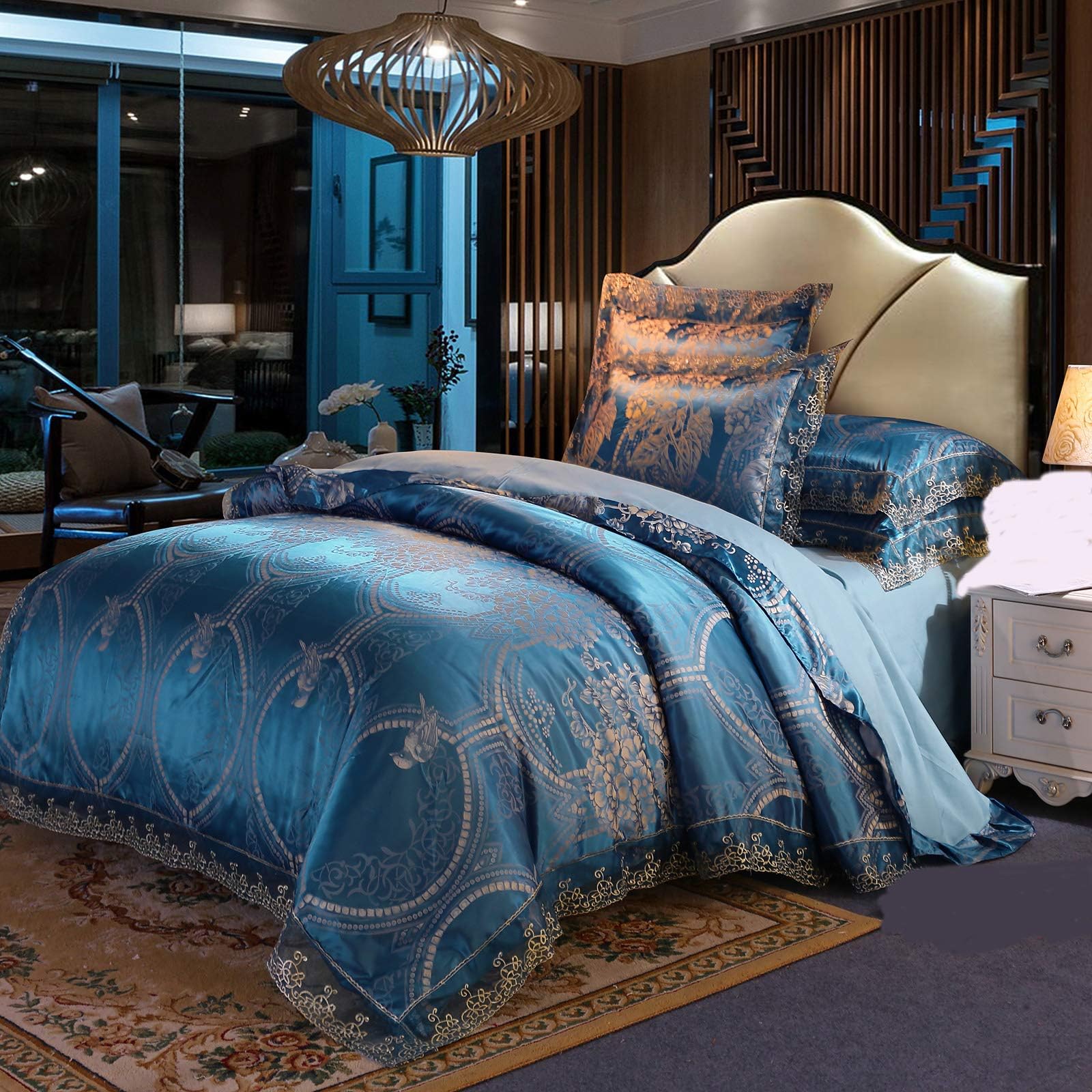 Beyeutao Jacquard Duvet Cover Double Bedding Luxury Blue Duvet Set